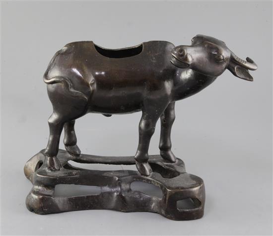 A Chinese bronze buffalo bronze censer, Ming dynasty, length approx. 35.5cm, cover lacking